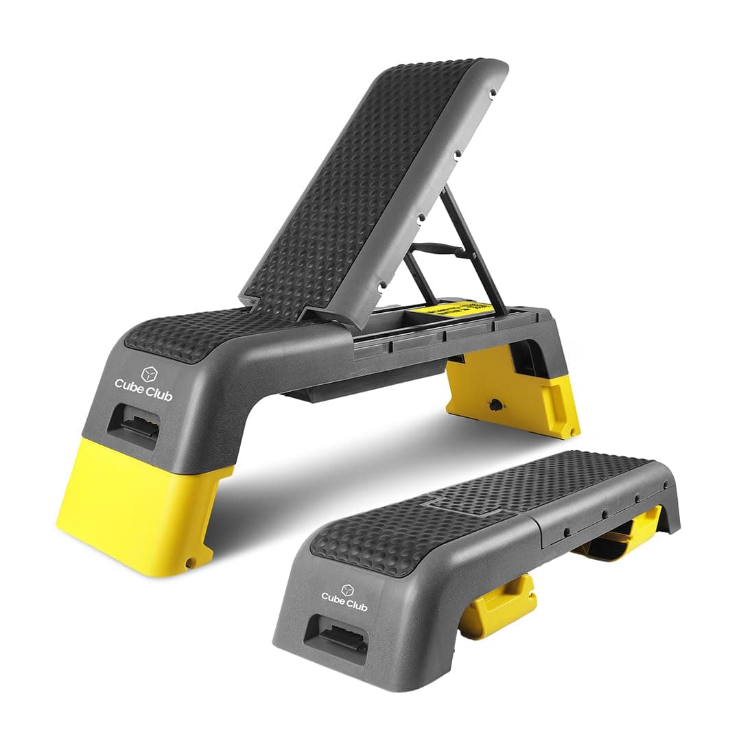 The Cube Club Stepper Bench Multipurpose Adjustable Step Platform Aerobic&Strength Training Workout Deck|150-250Kg Weight Capacity Incline&Decline Exercise Fitness Bench (Yellow)