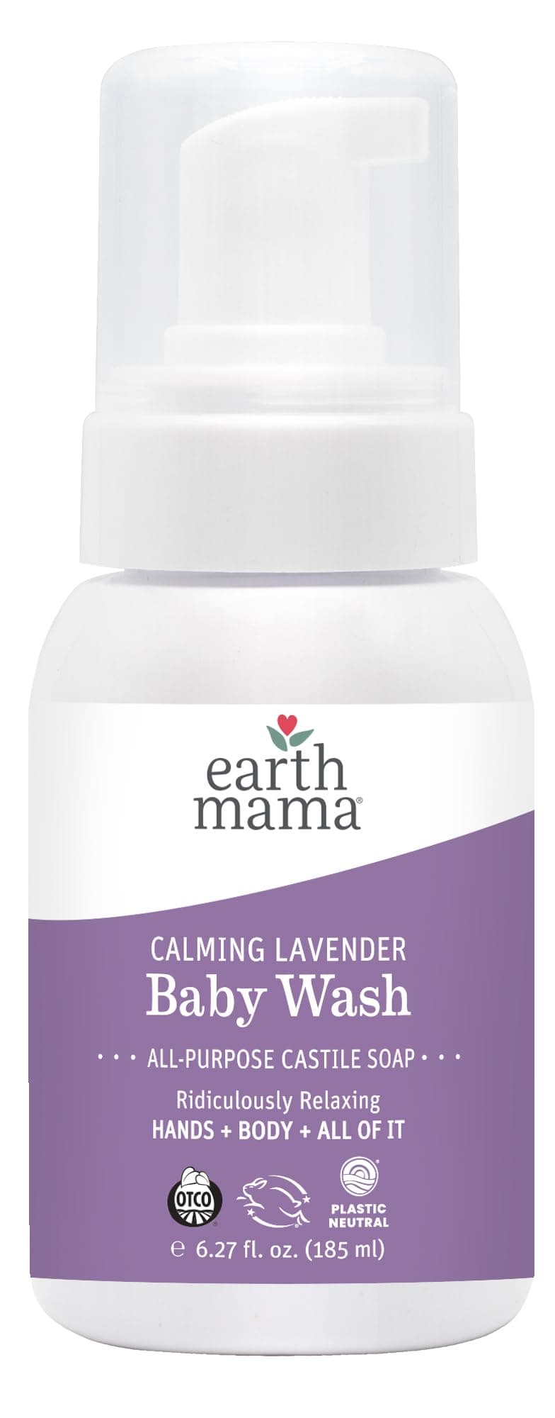 Earth Mama Calming Lavender Baby Wash Liquid Foaming Hand Soap, Organic All-Purpose Lavender Body Wash for Sensitive Skin, Castile Soap with Coconut Oil, Shea Butter, Calendula, & Aloe, 5.3 Fl Oz