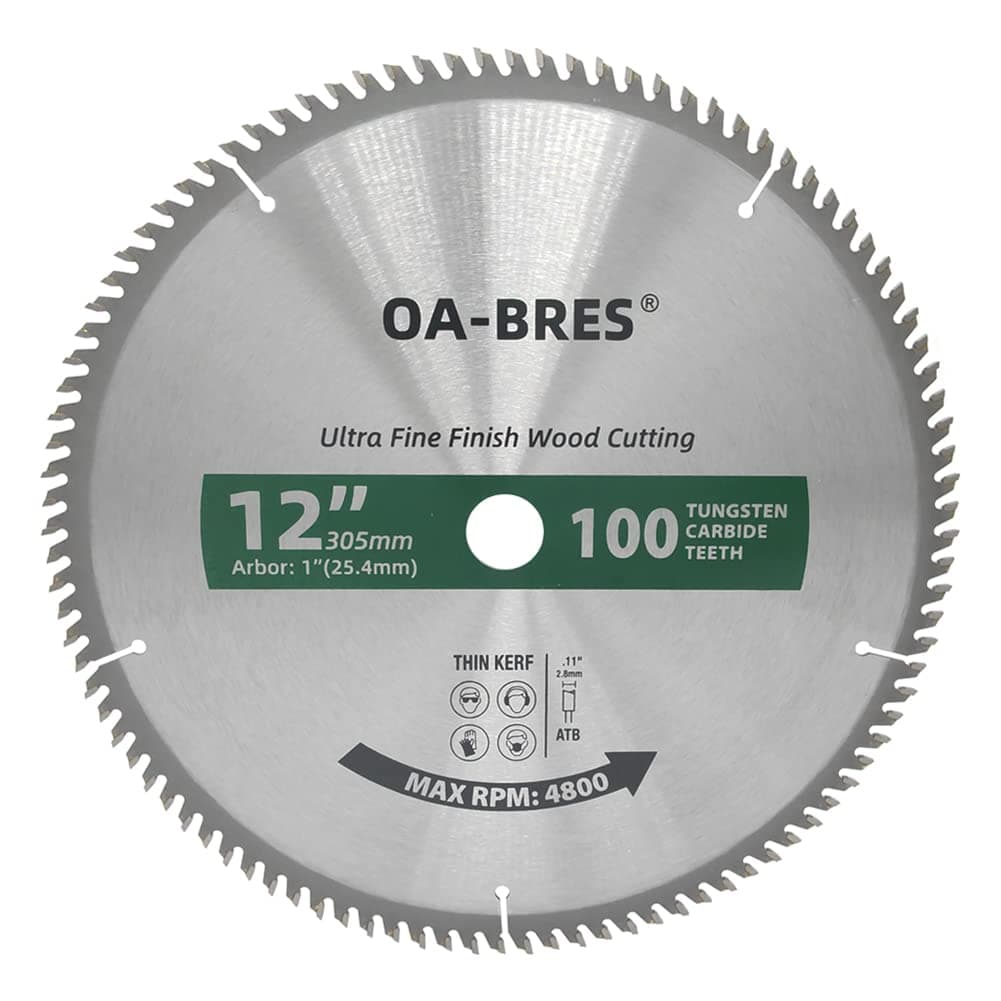 12-Inch Miter/Table Saw Blades, 100-Tooth ATB TCT Ultra Fine Finish Wood Cutting Circular Saw Blade with 1-Inch Arbor