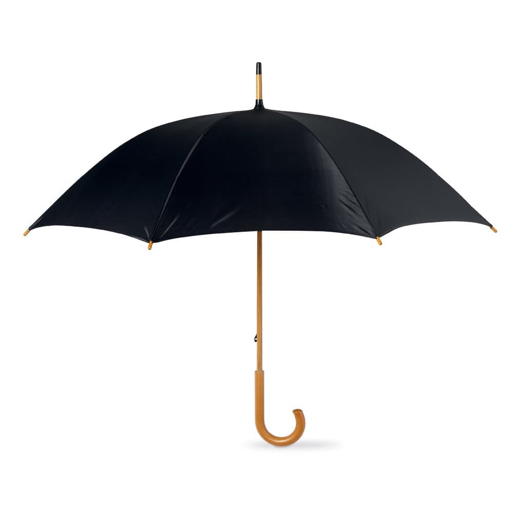 eBuyGB Classic Umbrella with Wooden Handle - Manual Opening Wedding Gentlemans Brolly (Black)
