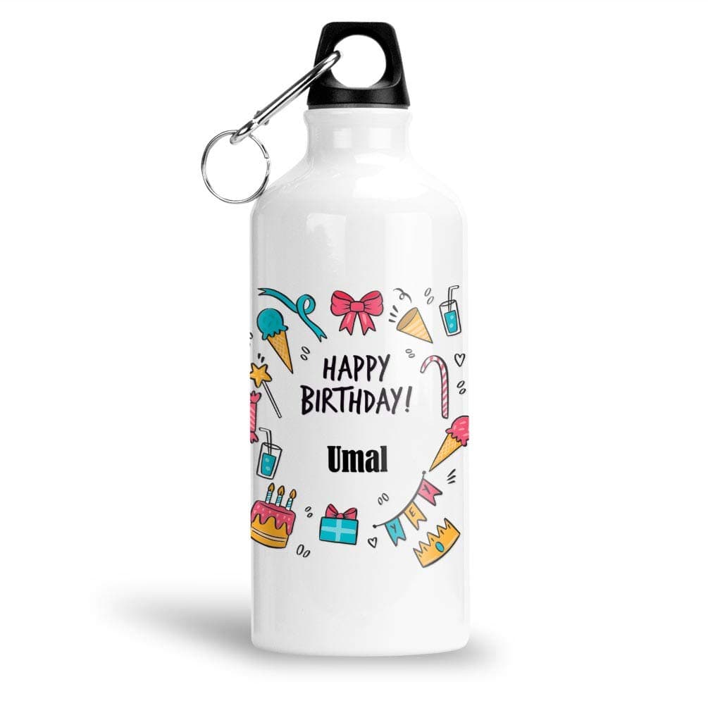FurnishFantasy Aluminium White Sipper Bottle 750 ml - Best Gift for Happy Birthday, Return Gift, Name - Umal