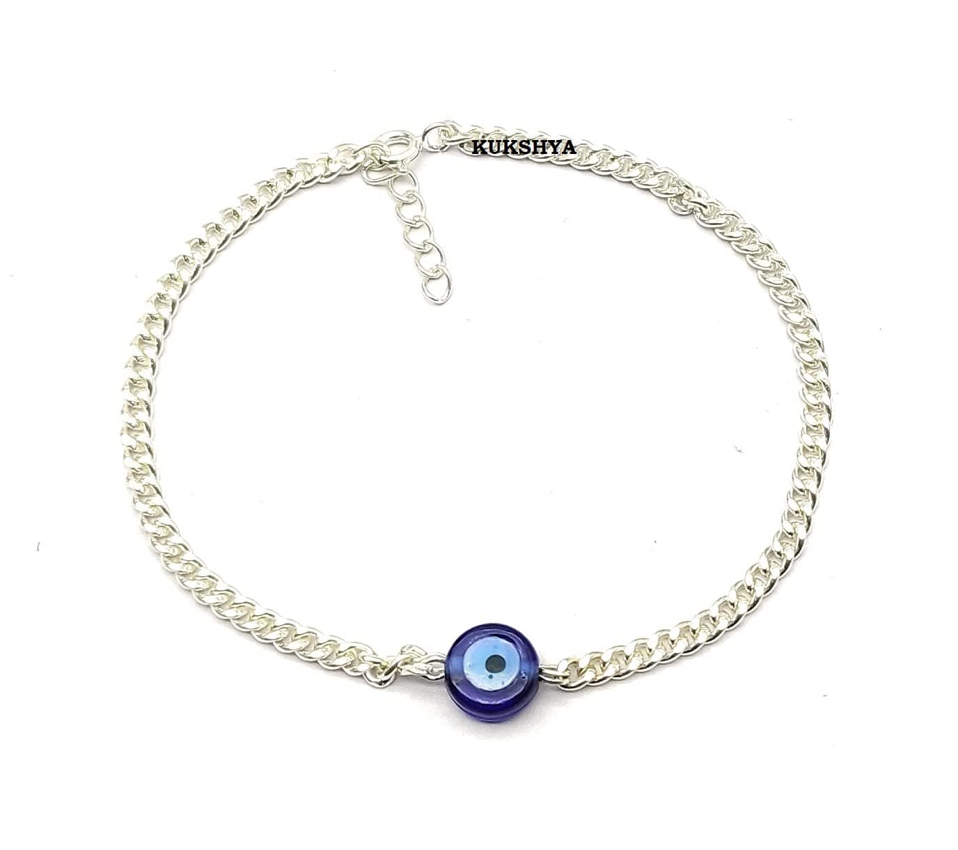 JEWELLERS 925 Sterling Silver Evil Eye Charms Nazariya Bracelet Adjustable for Women & Girls (GB 023)