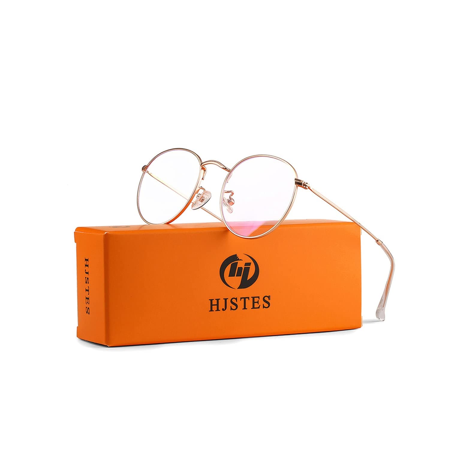 Hogdseirrs Round Anti-blue Glasses for Women Men, Retro Circle Lens Metal Frame Eyeglasses (Rose Gold)