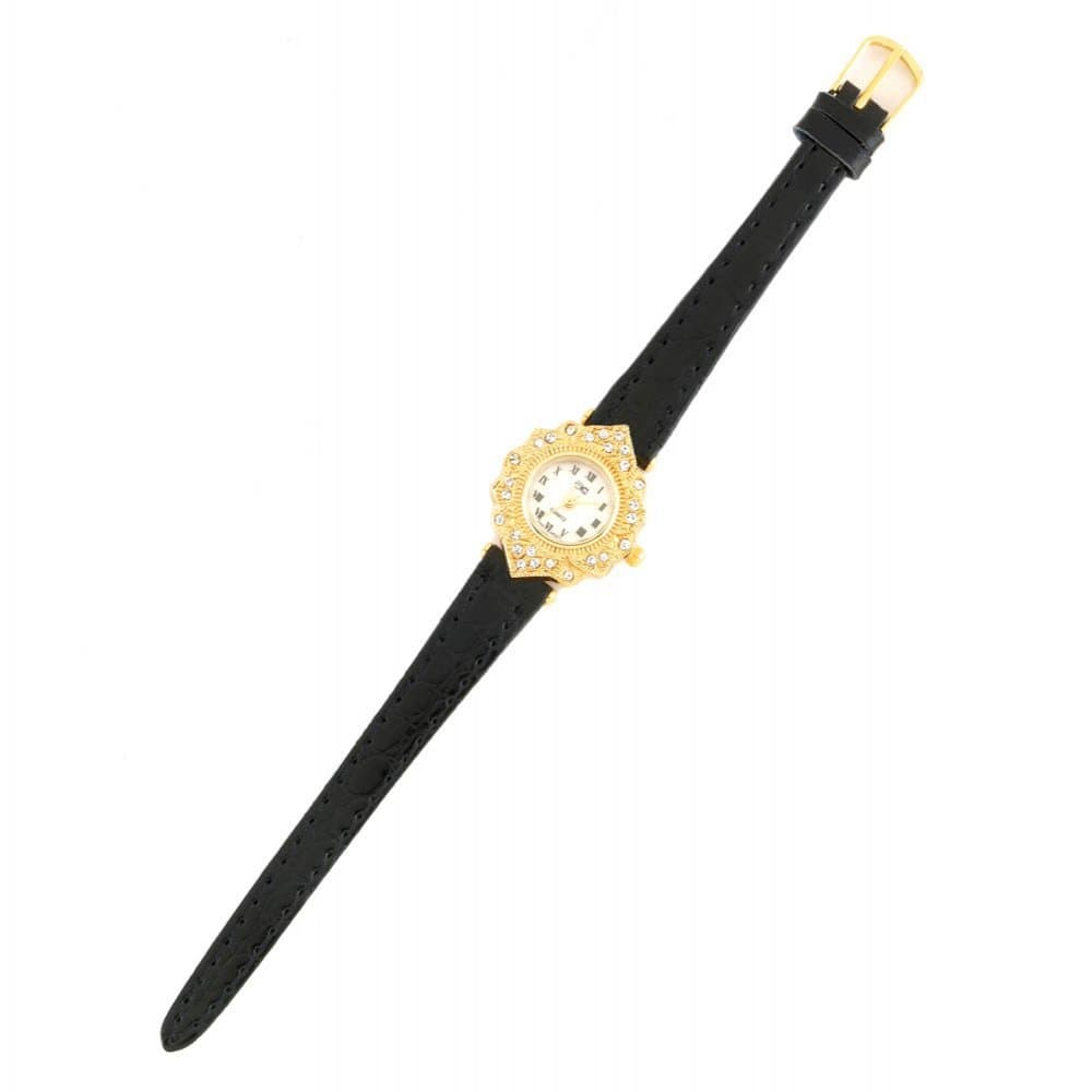 Koehler Home Decor Imperial Metal Black Leatner Strap Classic Roman Numerals Pretty Fancy Ladies Watch
