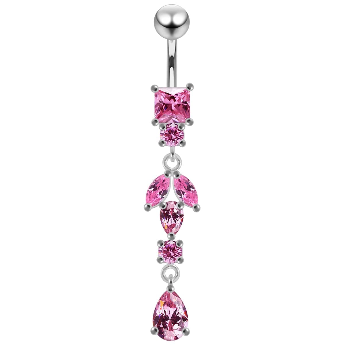 Silver Belly Rings CZ Crystal Gemstone Stylish Multi Gemstone Shape Dangling 925 Sterling Body Jewelry