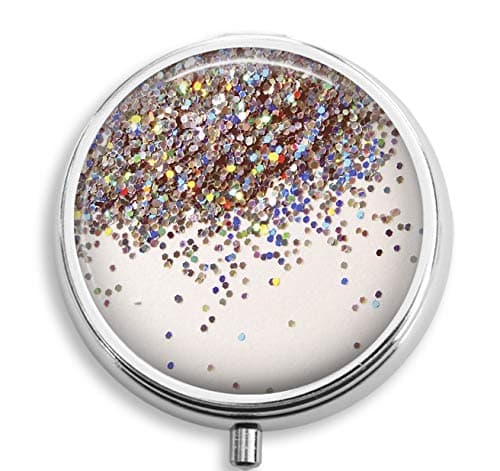 BeeGogo - Small Macadam Assemblage Custom Round Silver Pill Box Pocket 2.1 inches Medicine Tablet Holder Organizer Case for Purse