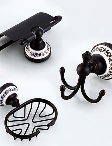 QMM bathroom accessories,Bathroom Accessory Set / Towel Ring / Toilet Paper Holder / Robe Hook / Soap Dish / Oil Rubbed Bronze / Brass , black