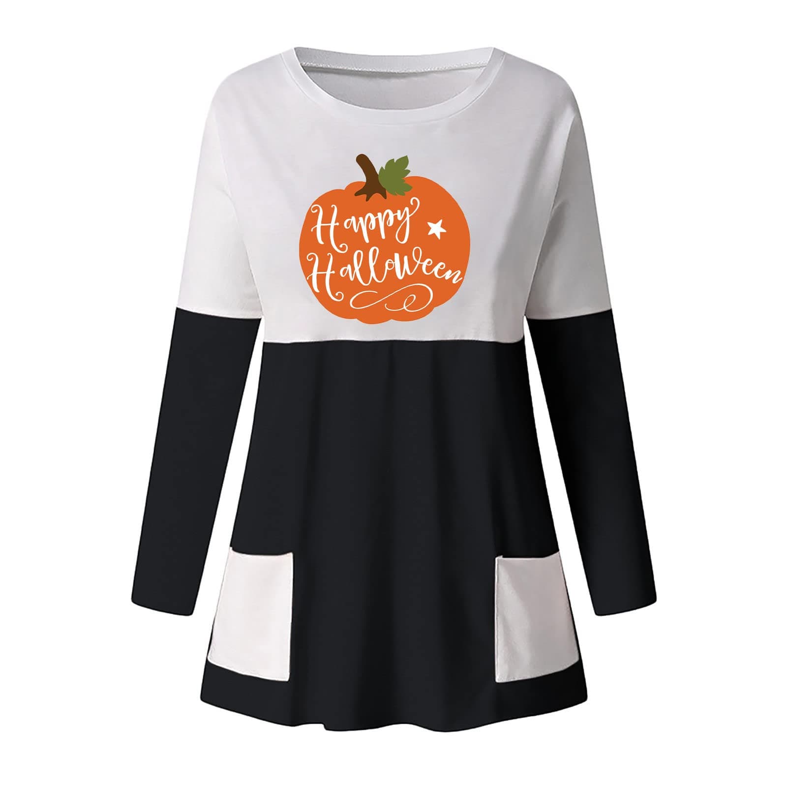 2022 Halloween Dresses for Women UK Sale Clearance Casual Loose Fit Thin Funny Sayings Pumpkin Print Crew Neck Long Sleeve Mini Dress with Pockets Halloween Costumes Ladies Dresses for Fall/Winter