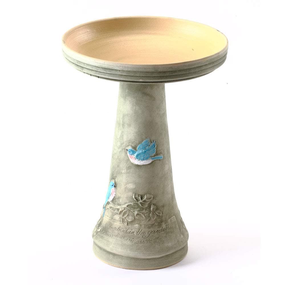 Birds Choice BCBLUEBIRD Burley Clay Hand Painted Bluebird Bird Bath Large Green, Sandstone