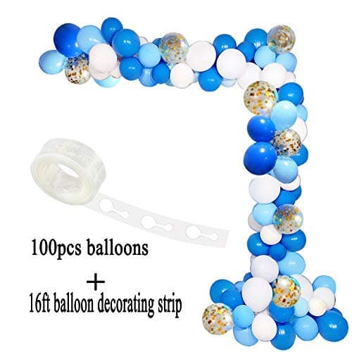 Blue Balloon Arch Garland Kit White Gold Confetti Balloons Garland Decorating Strip Royal Baby Shower Wedding Birthday Party Decorations