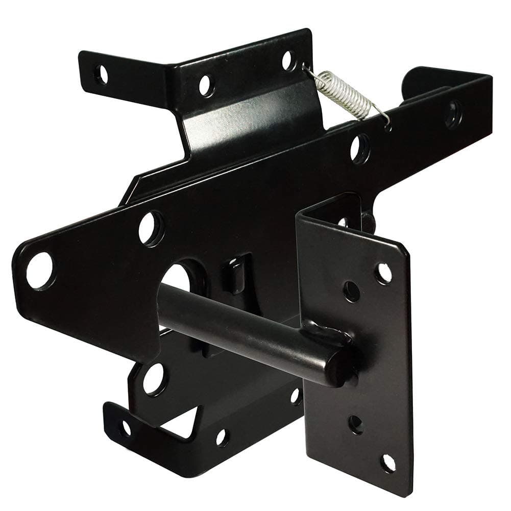 Self-Locking Gate Latch Post Mount Automatic Gravity Lever Wood Fence Gate Latches with Fasteners/Black Finish Steel Gate Latch to Secure Pool
