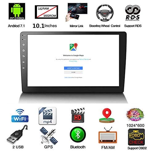 Elitao 10.1" HD Big Car Screen Double Din Android 8.1 Quad Core CPU Car Radio GPS Navigation Receiver with Stereo GPS RDS WiFi DAB OBD SWC Mirror, 1GB RAM 16GB ROM, Link Multimedia