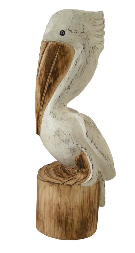 Cohasset Gifts Pickford Solid Wooden Pelican, Approximately 15" Tall, Hand Carved Distressed White Finish