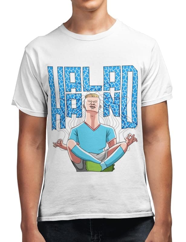 Sky Blues of Manchester, 'Erling Haaland Celebration' Men's Pure Cotton Graphic Printed T-Shirt