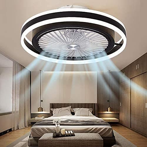 ADISUN Enclosed Ceiling fan with Lights,48W 24 Inch Modern Flush Mount Ceiling Fan Light Fixture with Remote,Dimmable Color 3-Speeds Quiet Low Profile Black Ceiling Fan Light for Bedroom,Living Room