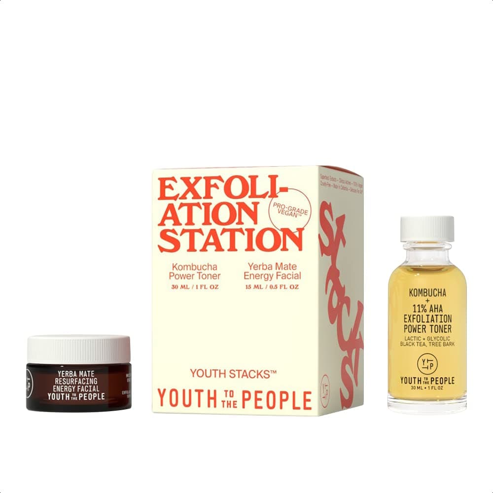 Youth To The People Youth Stacks Exfoliation Station - 11% AHA Kombucha Power Toner (1oz) + Yerba Mate Energy Facial (0.5oz)