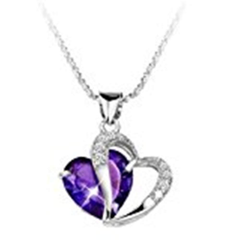 Littleduckling Sterling Silver Amethyst Purple Heart Crystal Pendant Necklace