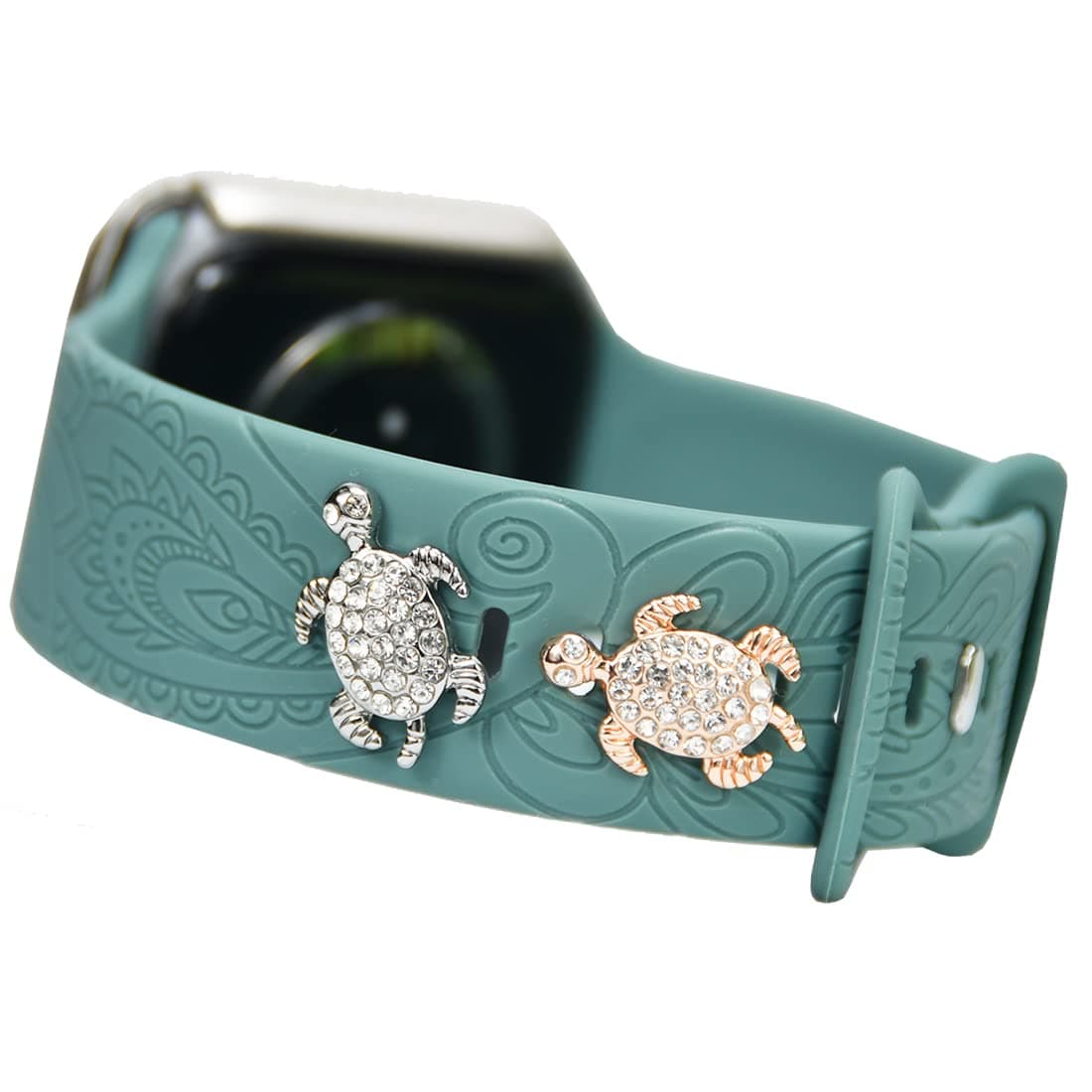 SUNOREEKWatch Band Charms for Apple Watch Band for women 38mm 40mm 41mm 42mm 44mm 45mm 49mm,Cute Decorative Rings Loops Charms Studs for iWatch Band Charms Series 8 7 6 5 4 3 Watch Band Accessories,Smartwatch Bands Charms for Samsung Galaxy watch holiday Silver rose gold sea turtle