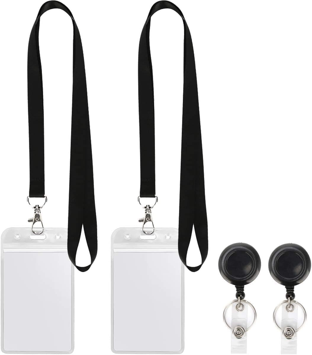 Lanyard Black Retractable Badge Reel with ID Badge Holder with Badge Reel Clip for id Card Badges Holders Vertical Punched Zipper Waterproof 2 Pack (2 Pack Black)