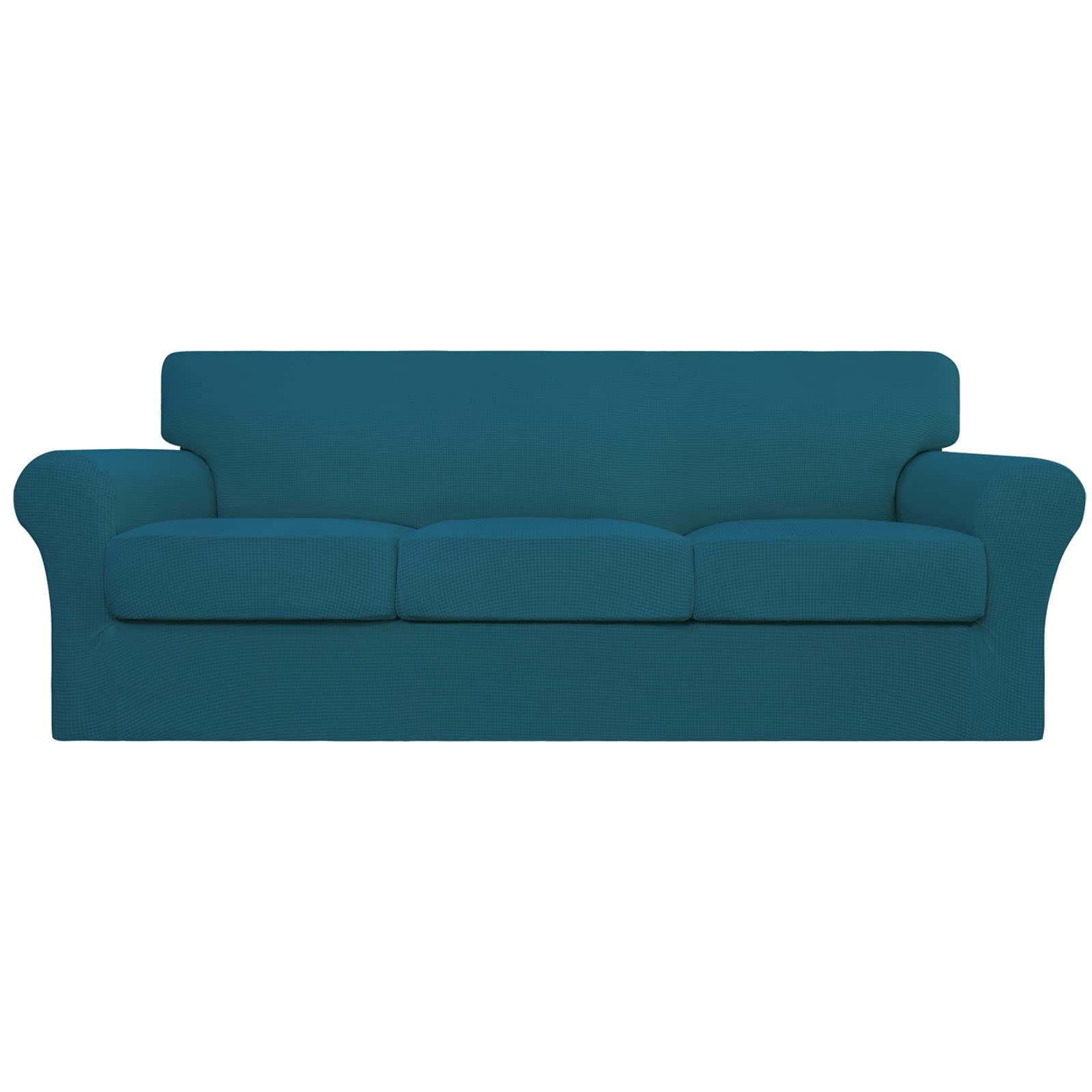 Easy-Going4 Pieces Stretch Couch Cover Sofa Cover for Dogs Washable Sofa Slipcover for 3 Separate Cushion Couch Spandex Jacquard Fabric Elastic Furniture Protector for Pets, Kids(Peacock Blue, Sofa)