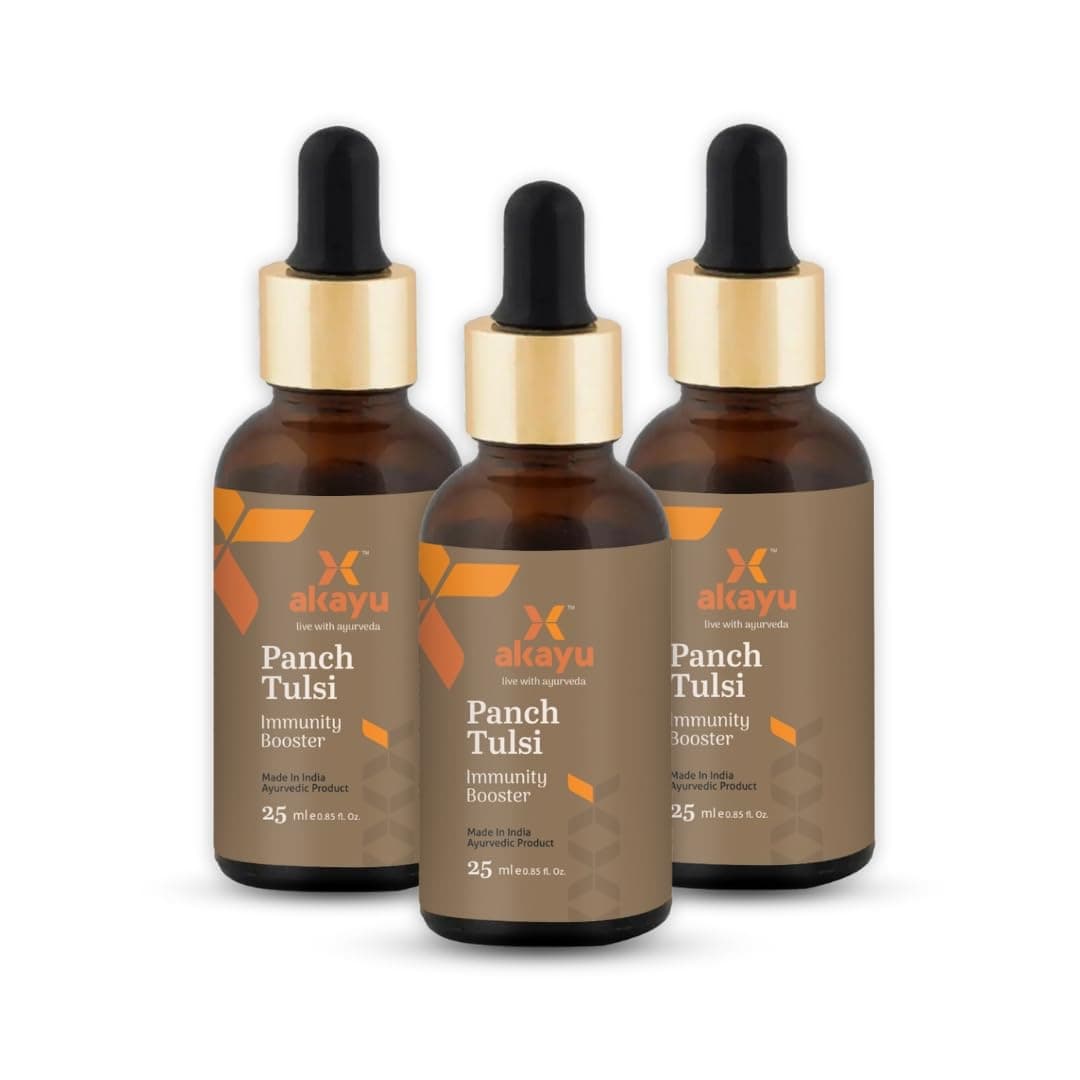 Akayu by Ashpveda Ayurvedic Tulsi Drops | 25 ml Best Panch Tulsi Oil | Natural Herbal Formula for Wellness & Vitality | Supports Relief in Cold, Cough & Mild Fever (Pack of 3)