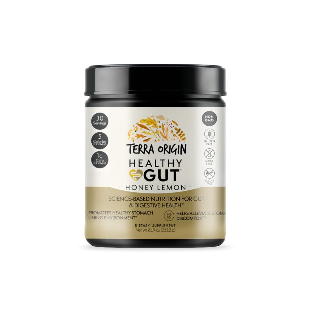 TERRA ORIGIN Healthy Gut Powder Honey Lemon | 30-Servings with L-Glutamine, Zinc, Glucosamine, Slippery Elm Bark and More!