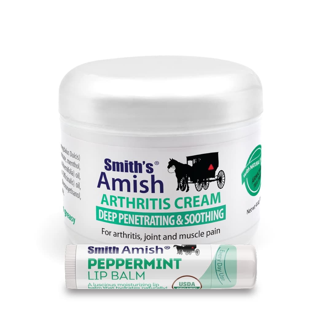 SMITH'S AMISH Arthritis Cream. Deep Soothing & Calming for Arthritis, Joint and Muscle Pain. Plus Bonus Lip Balm. 4 oz jar.