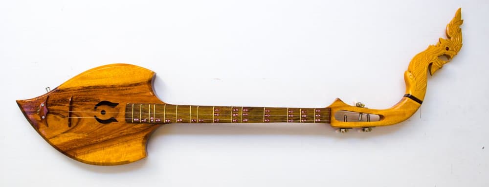 Isarn Acoustic Phin 3 Strings, Thai Lao Guitar Musical Instrument, Traditional Thai Musical Pin 33