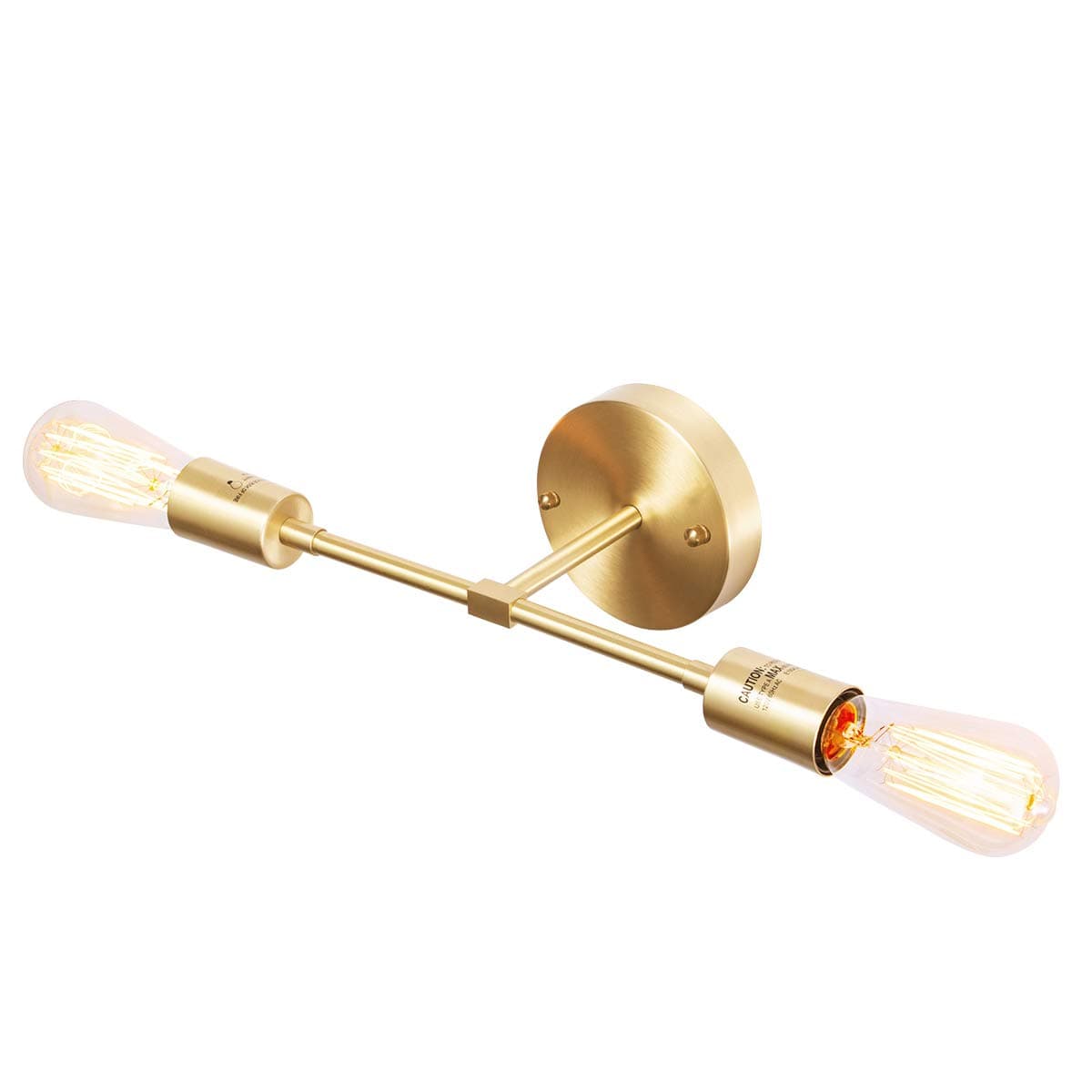 Gold Vanity Lights, 2-Light Bathroom Light Fixtures Over Mirror Brass Sconce Modern Semi Flush Mount Wall Light Fixture for Toilet Bedroom Living Dining Room Restaurant Hallway Entryway