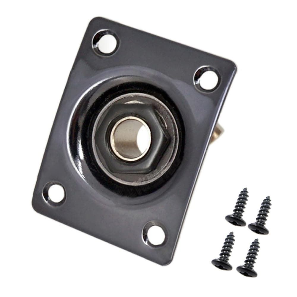 Square Metal 1/4 Output Jack Plate Input Jack Socket for Electric Guitar Bass (Black)