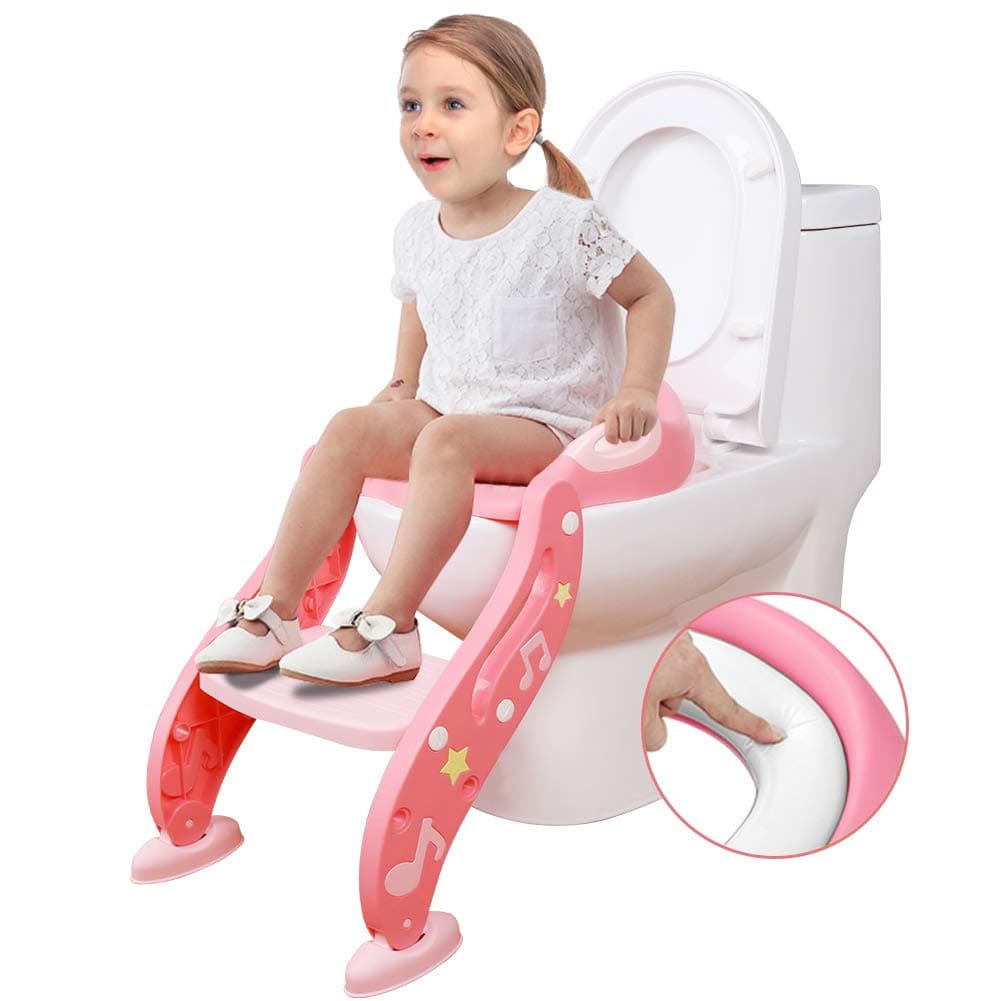 Potty Training Toilet Seat Adjustable Toddler Child Toilet Trainer with Sturdy Non-Slip Step Stool Ladder for Boy and Girl