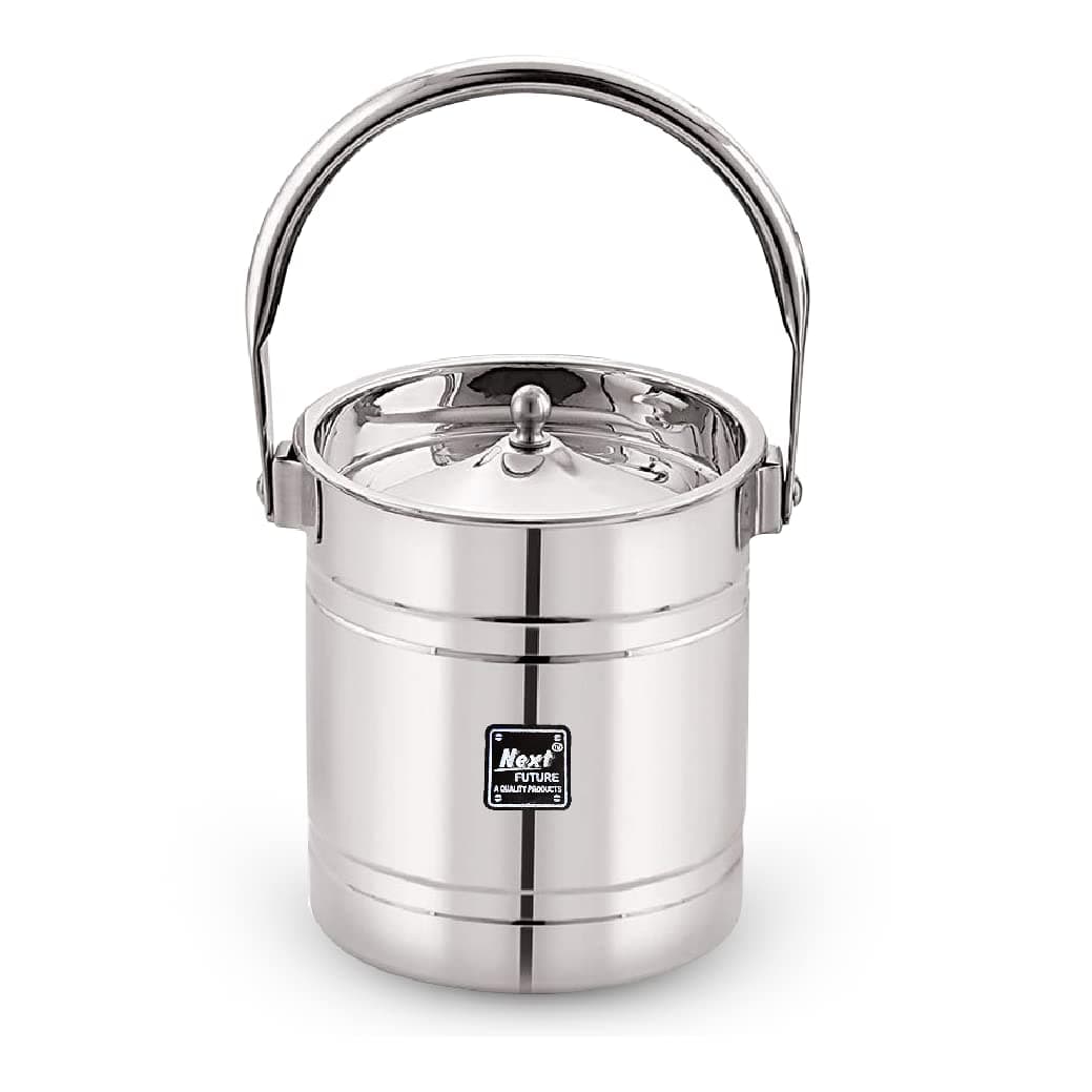 Next Future, 2000ml Premium Stainless-Steel Milk Can/Milk Container/Milk Pot/Oil Can/Dolchi/Ketali with Handle and Lid for Home and Kitchen 2 Litre 1pc