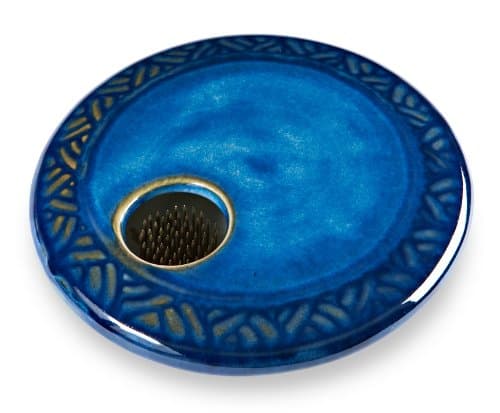 Round Ikebana Flower Vase, Blue Carved