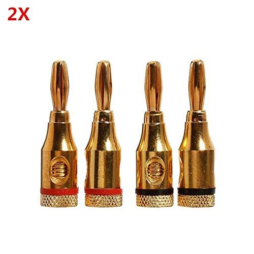 2X4pcs 4mm Speaker Banana Plug Audio Jack Cable Connector Adapter Gold