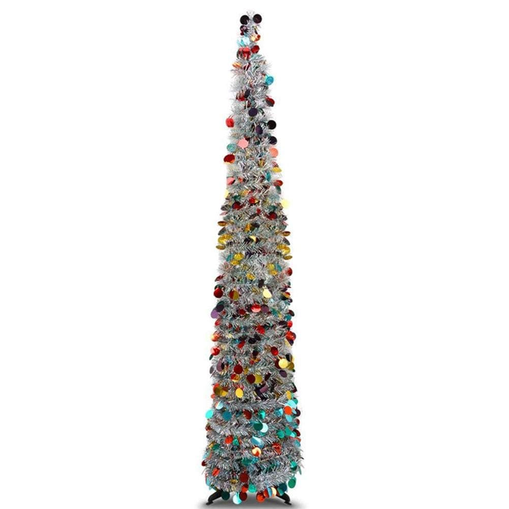 5ft DIY Sequin Christmas Tree Popup Collapsible Tinsel Artificial Christmas Tree w/ Stand Christmas Home Party Decorative Tree Glittering Bling Pop Up Xmas Decoration Tree New Year Wedding Decor