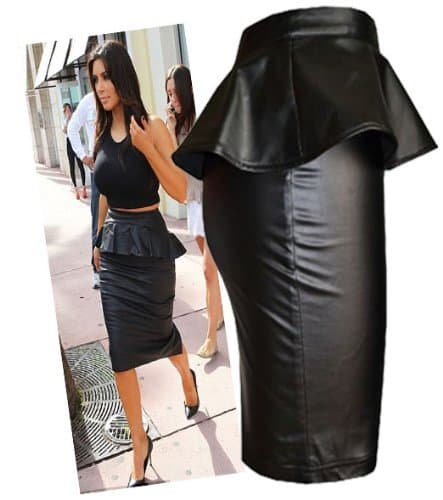 Womens Wet/leather Look Peplum Pencil Midi Skirt (Le) (8/10 (uk 12/14), Black)