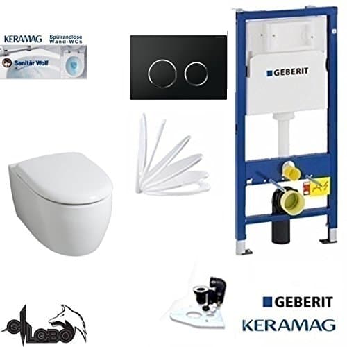 Geberit Duofix Basic UP 320 with Sigma 20 Black Frame System Keramag Icon – RimFree Flush Rimless, washdown toilet, Includes Seat, KeraTect Coating