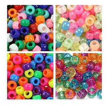 Multicolor Mixes 6 x 9mm Plastic Craft Pony Beads, 4 Bags Variety Pack (About 2000 Beads) Beads Kit Gift Set