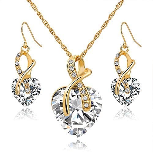 weelGift! Gold Plated Jewelry Sets For Women Crystal Heart Necklace Earrings Jewellery Set Bridal Wedding Accessories