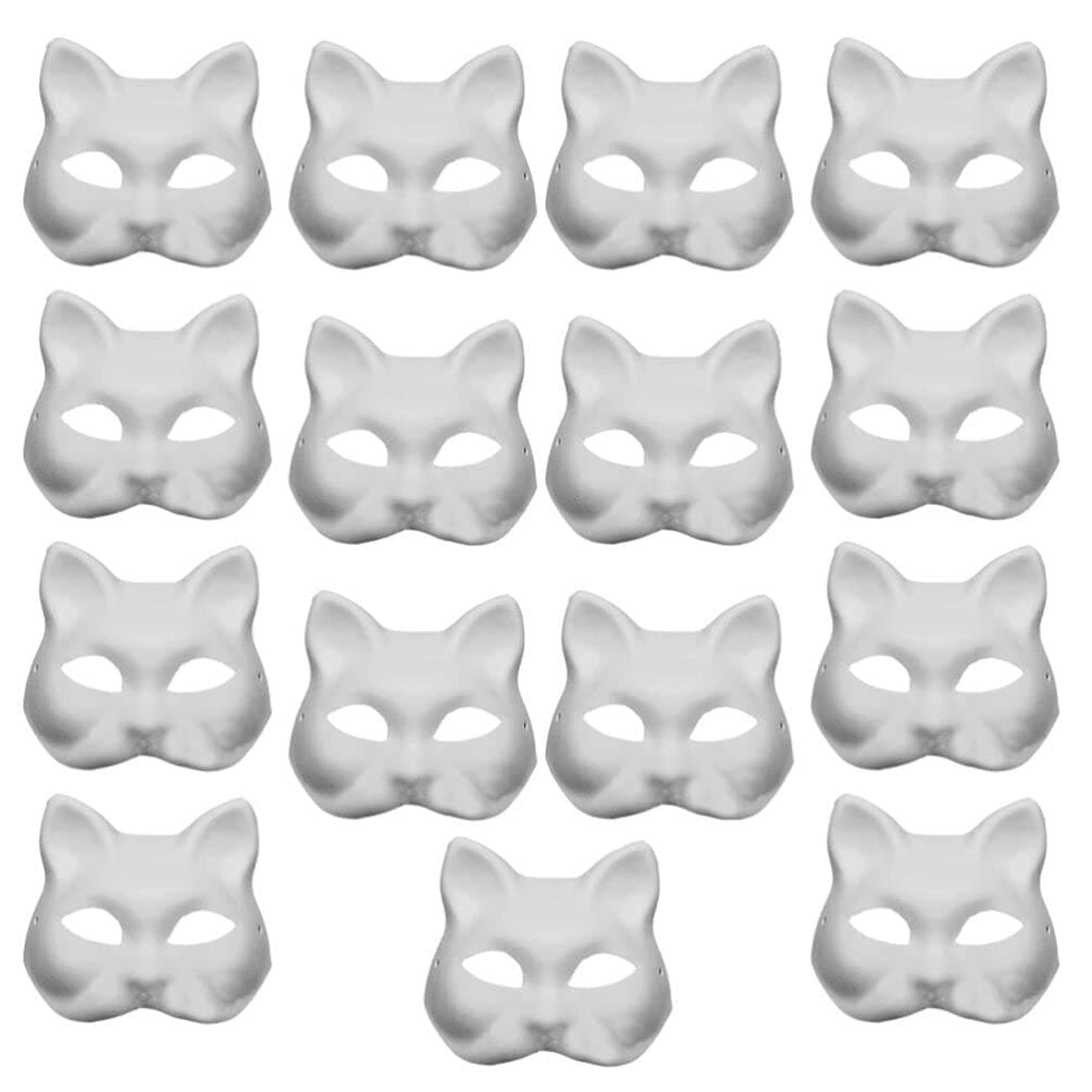 15pcs Cat Mask DIY White Paper Mask Blank Pulp Halloween Hand Painted Face Personality Creative Masquerade for Dance Party