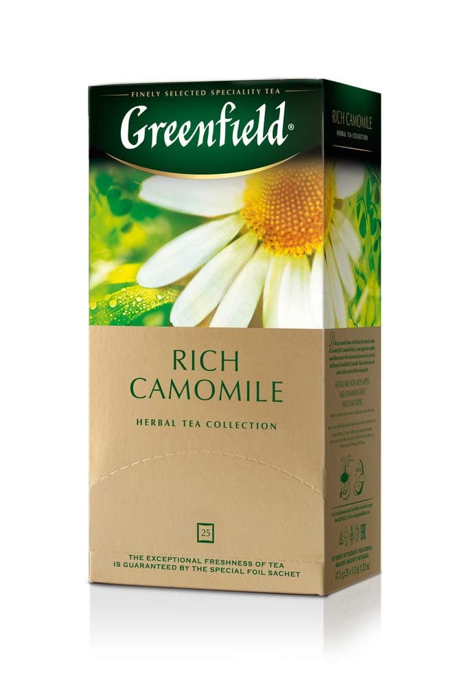 GREENFIELD RICH CAMOMILE | 25 Bags | Flavoured Tea | Chamomile Flowers - Chamomile Tea | Soothing & Relaxing | Camomile, Cinnamon, Apple | Caffeine Free | (25 x 1.4g), 37g
