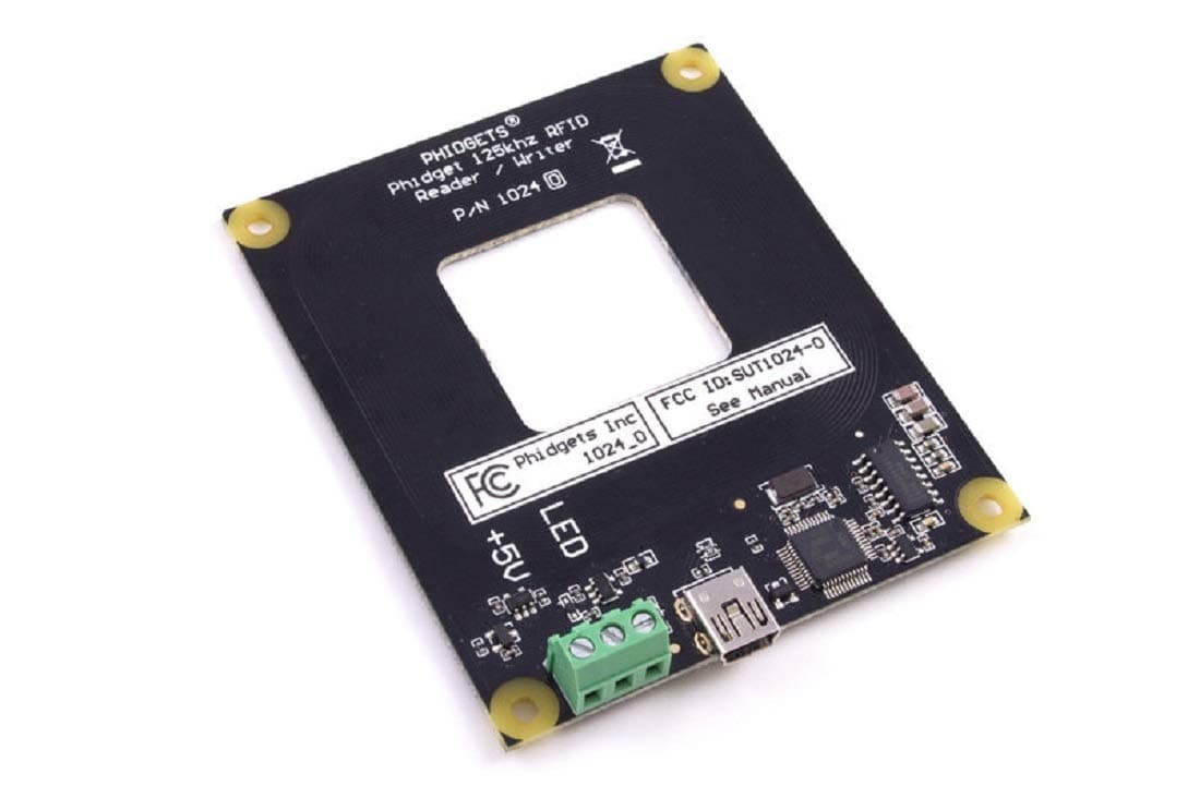 Phidgets RFID Reader/Writer Read and Write RFID Tags up to 6 cm Compatible with EM4100 / ISO11785 FDX-B Two Digital Outputs +5V and LED