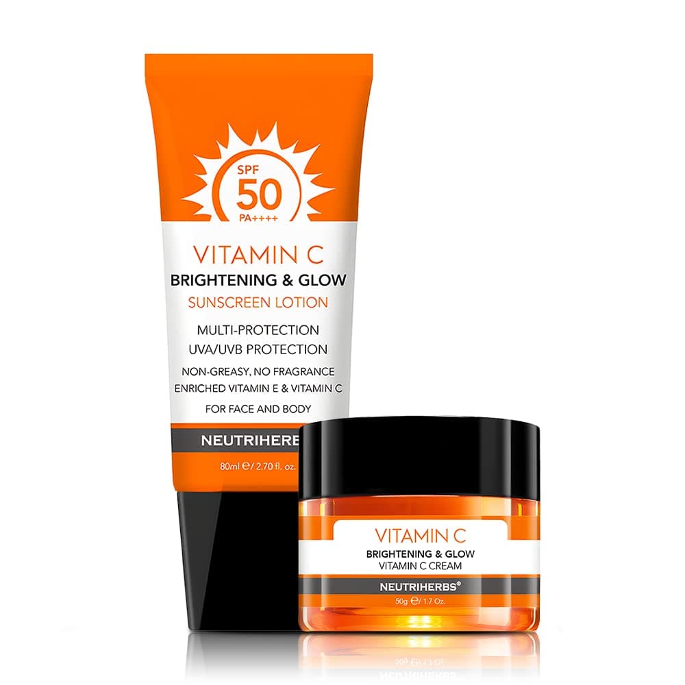Neutriherbs Fcae Care Bundle with Vitamin C Face Cream and Sunscreen SPF 50 Face Body Lotion