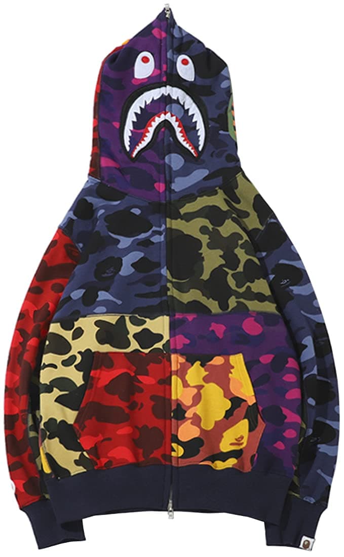 Imilan Boys Shark Camo 3D Printed Hoodie Sweatershirt Full Zip Jacket for Teenagers(Color-1,Small)