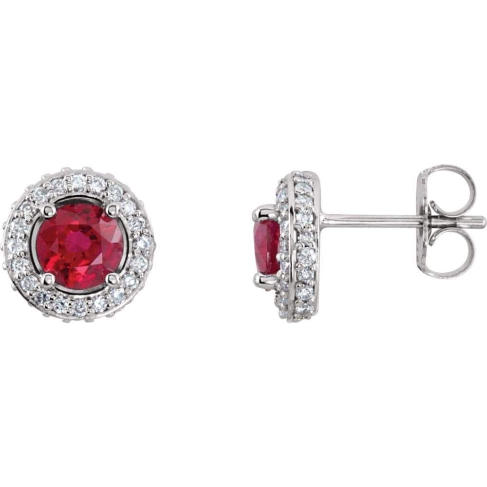 14k White Gold Ruby and Diamond Stud Earrings - 8.3mm