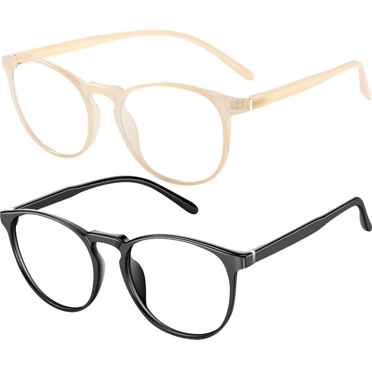 Blue Light Blocking Glasses Women/Men,Retro Round Anti Eyestrain Computer Gaming Glasses(Black+Beige)