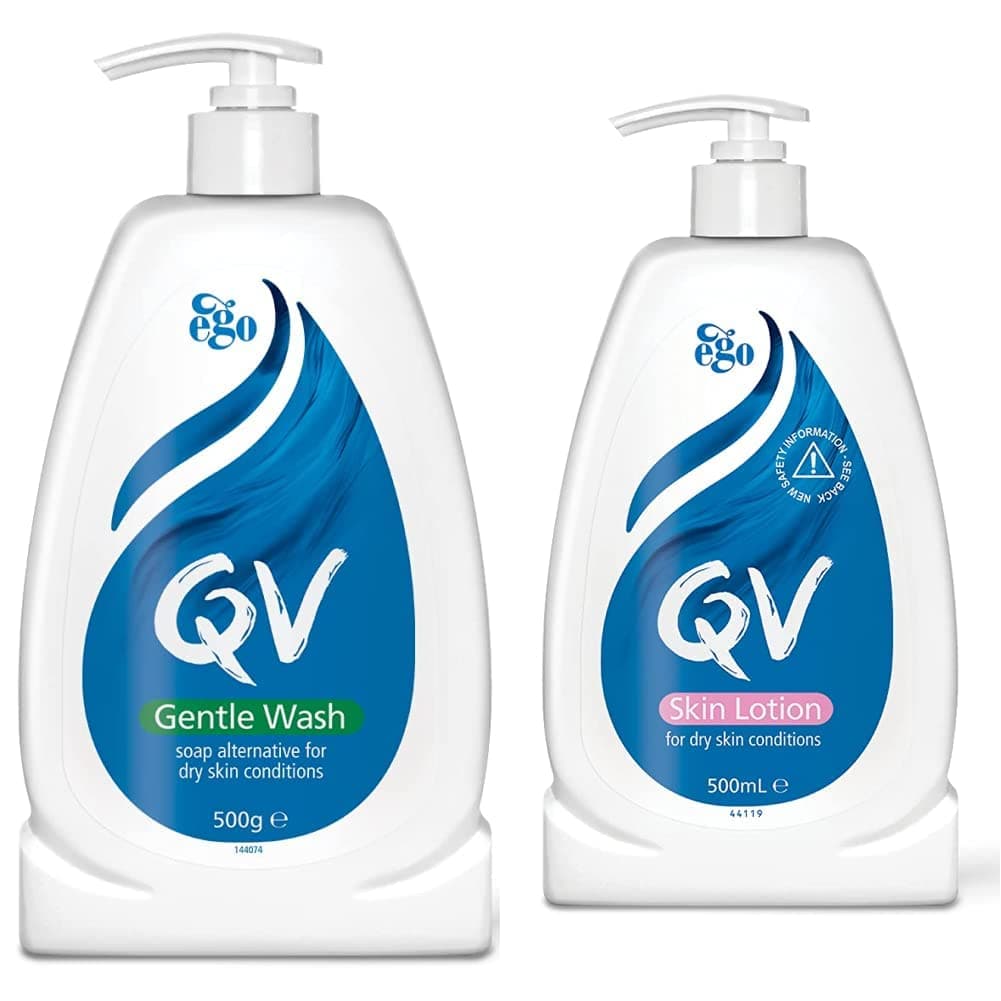 Gentle Wash 500g, Soap-Free, Moisturising, Low Irritant, PH Balanced, Body Wash for Eczema and Dry Skin Conditions & Qv Lotion 500Ml