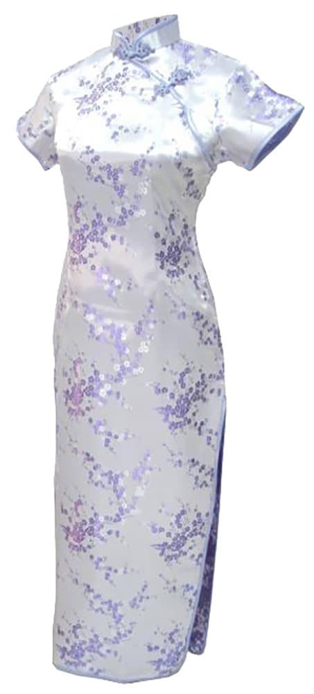 7Fairy Sexy Women's Lilac Floral Long Chinese Evening Dress Cheongsam