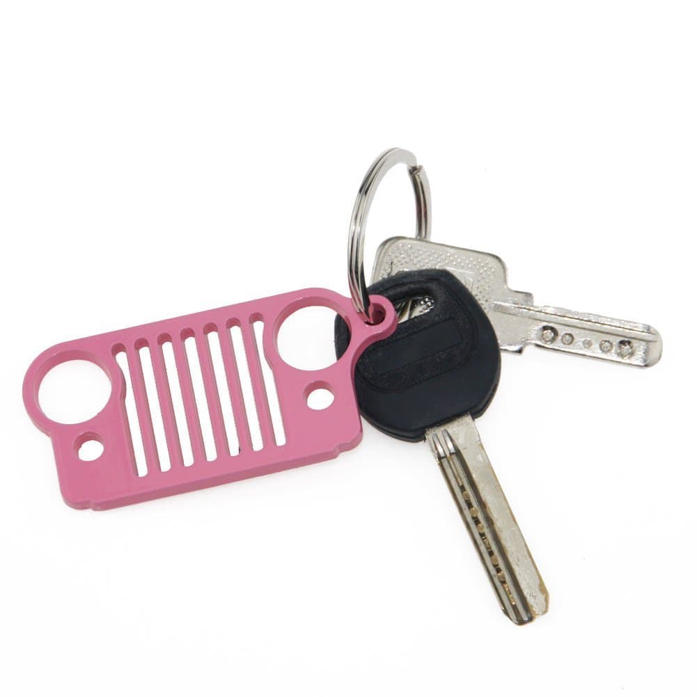 Car Key Chain Keychain Key Ring For Jeep Wrangler Accessories Enthusiasts-Jeep Front Grill Design and Stainless Steel Material with 4 Colors (pink)