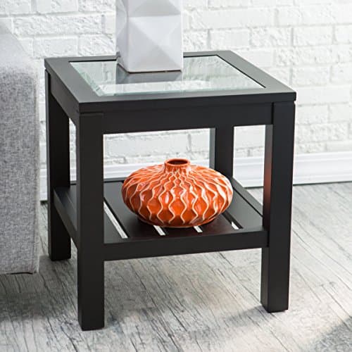 Sutton Glass Top End Table with Slat Bottom Undeniably Chic and Simple Crafted of Sturdy